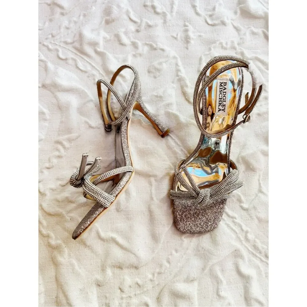Badgley Mischka Effie Ankle Strap Sandal In Silver Glitter